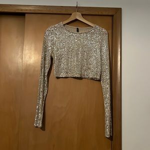 Blanc sequin crop